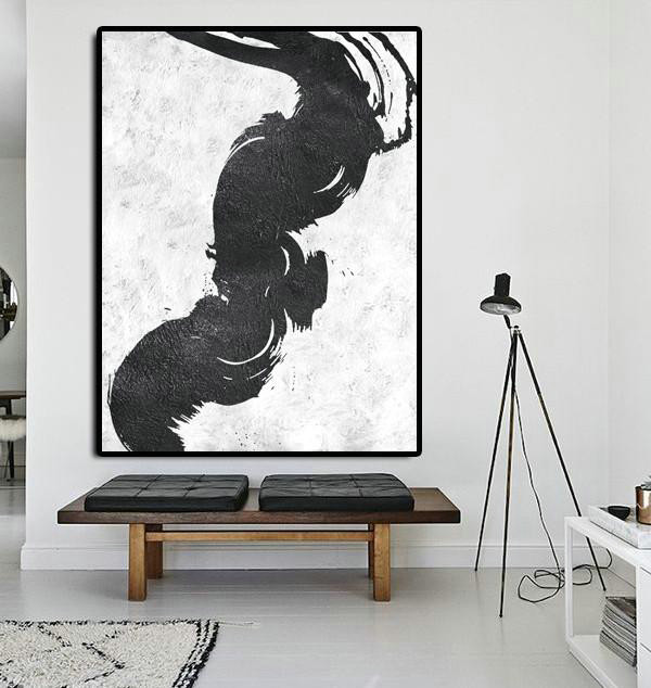 Contemporary Art Acrylic Painting,Black And White Minimal Painting On Canvas - Multicolor Abstract Painting